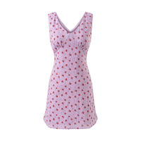 Sexy V-neck purple printed tie waist casual short skirt dress - Thumbnail 3