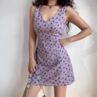 Sexy V-neck purple printed tie waist casual short skirt dress - Thumbnail 5