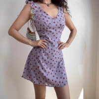 Sexy V-neck purple printed tie waist casual short skirt dress - Thumbnail 1