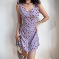 Sexy V-neck purple printed tie waist casual short skirt dress - Thumbnail 6