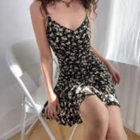 French V-neck waist tie slimming bottom skirt - Thumbnail 3