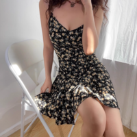 French V-neck waist tie slimming bottom skirt - Thumbnail 4