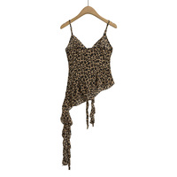 Retro style irregular hem ribbon hot girl sexy slim leopard print suspenders - Thumbnail 3