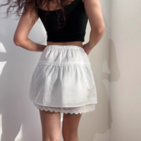 Retro patchwork ruffle lace elastic waist skirt - Thumbnail 4