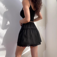 Retro patchwork ruffle lace elastic waist skirt - Thumbnail 3