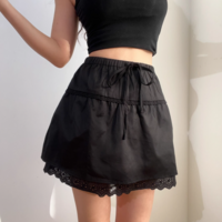 Retro patchwork ruffle lace elastic waist skirt - Thumbnail 7