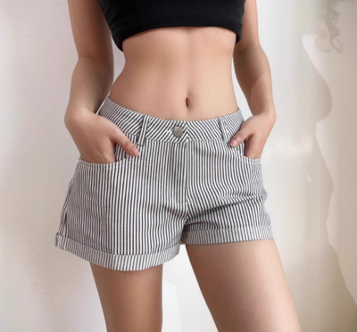 A-line striped low-rise cuffed jeans