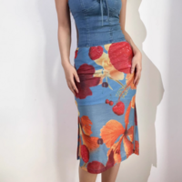 High waist printed skirt, feminine and fashionable hip-hugging long skirt - Thumbnail 6