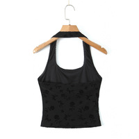 Sexy backless lace flocking slim halter neck vest - Thumbnail 3