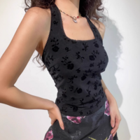 Sexy backless lace flocking slim halter neck vest - Thumbnail 2