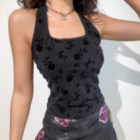 Sexy backless lace flocking slim halter neck vest - Thumbnail 5