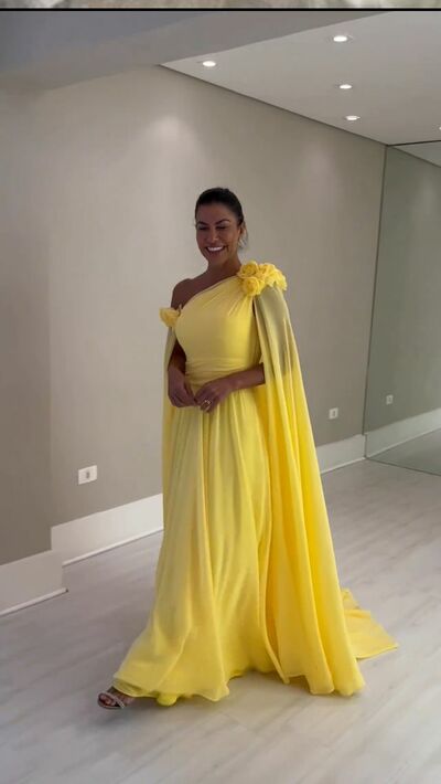 Yellow Sheath Prom Dresses One Shoulder Handmade Flower Evening Gowns Formal Party Gowns