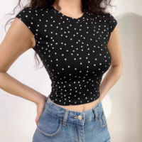 Simple basic polka dot round neck short sleeves - Thumbnail 1