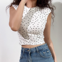 Simple basic polka dot round neck short sleeves - Thumbnail 1