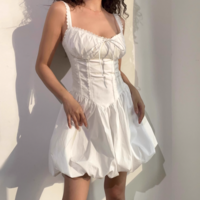 Back drawstring lace patchwork herringbone waist suspender dress - Thumbnail 4