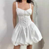 Back drawstring lace patchwork herringbone waist suspender dress - Thumbnail 5