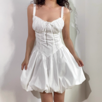 Back drawstring lace patchwork herringbone waist suspender dress - Thumbnail 6