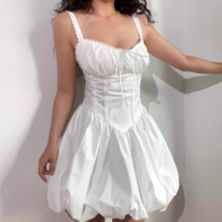 Back drawstring lace patchwork herringbone waist suspender dress - Thumbnail 7