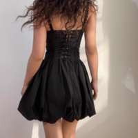 Back drawstring lace patchwork herringbone waist suspender dress - Thumbnail 3