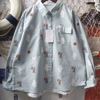 Blue sky white clouds bear graffiti print blouses - Thumbnail 1