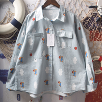 Blue sky white clouds bear graffiti print blouses - Thumbnail 3