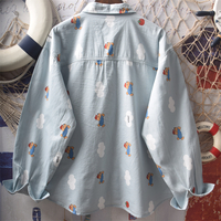 Blue sky white clouds bear graffiti print blouses - Thumbnail 5