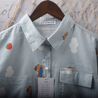 Blue sky white clouds bear graffiti print blouses - Thumbnail 7