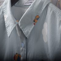 Blue sky white clouds bear graffiti print blouses - Thumbnail 8