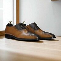 Handmade Men's Brown Black Designer Lace Up Leather Dress Shoes - Thumbnail 2