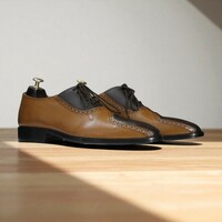 Handmade Men's Brown Black Designer Lace Up Leather Dress Shoes - Thumbnail 3