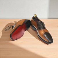 Handmade Men's Brown Black Designer Lace Up Leather Dress Shoes - Thumbnail 6