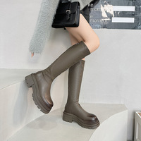 Women's thick-soled knight boots height-enhancing genuine leather boots - Thumbnail 1