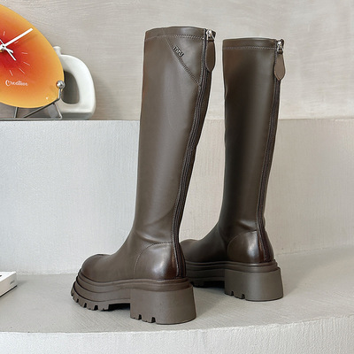 Women's thick-soled knight boots height-enhancing genuine leather boots