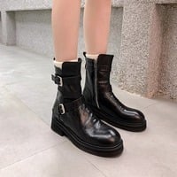 Washed calfskin leather platform ankle boots 2 colors - Thumbnail 1