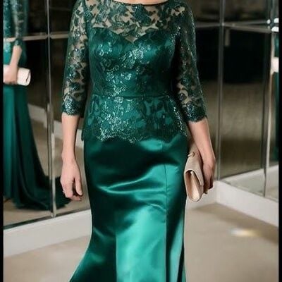 Elegant sheath emerald green lace mother of the bride/ groom dresses formal evening dress - Thumbnail 2