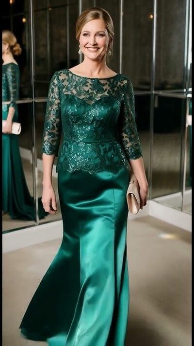 Elegant Sheath Emerald Green Lace Mother Of The Bride/ Groom Dresses Formal Evening Dress