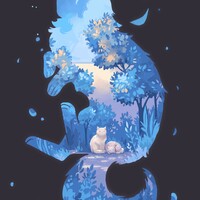 Animal Silhouette - Cat (black background) - Thumbnail 1