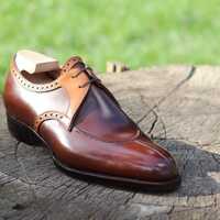 Handmade Men's Brown Outclass Finishing Hand Stitch Edition Chukka Lace Up Shoes - Thumbnail 1