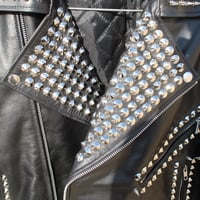 Crafted Leather Women Punk Style Studded Leather Jacket Large Spike Sliver Studs - Thumbnail 4