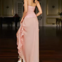 Modest Pink Long Split Prom Dresses For Women - Thumbnail 2