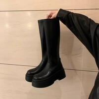 Thick-soled elastic leather boots - Thumbnail 1