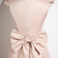 Pink Satin Tulle Long A-Line Prom Party Dress - Thumbnail 5