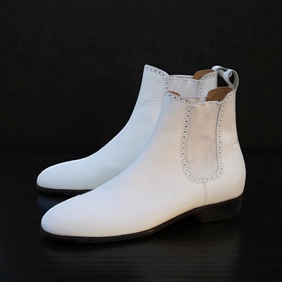 Crafted leather classic men white leather chelsea fashion dress boot