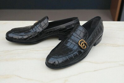 Crafted Leather Black Crocodile Leather Moccasin Formal Men Dress Shoes