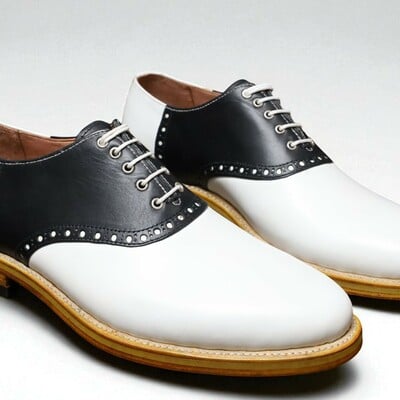 Crafted leather classic men black white leather dress shoes - Thumbnail 2
