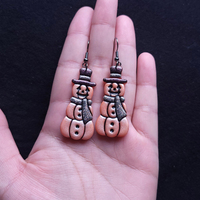 Pumpkin Snowman Clay Earrings - Thumbnail 4
