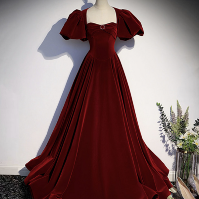Beautiful a line burgundy velvet long prom dresses