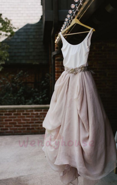 Scoop Low Back Prom Dresses Bridal Gown with Beaded Waist Band 