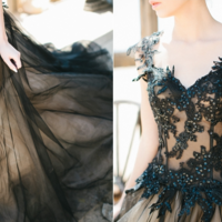 Elegant Black Tulle Prom Dress With Lace Applique - Thumbnail 2