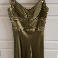 Elegant Sheath V Neck Olive Green Beading Prom Dresses - Thumbnail 2